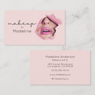 Moderne rosafarbene schwarze Schrift Make-up Visitenkarte