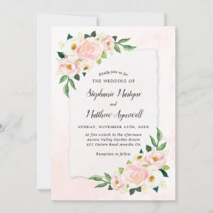 Moderne rosafarbene staubige florale Aquarell-Hoch Einladung