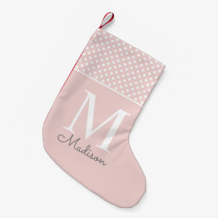 Moderne rosafarbene Tupfenmuster-Namensmonogramm Kleiner Weihnachtsstrumpf