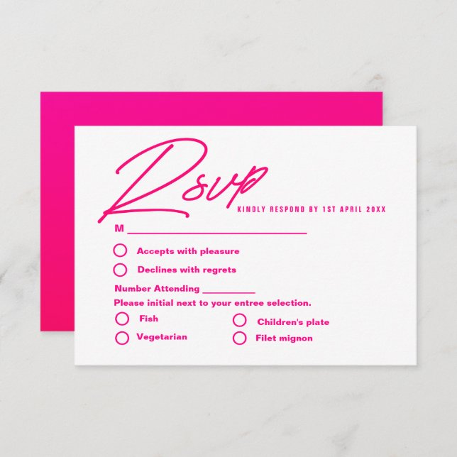 Moderne, rosafarbene und trendige Hochzeit RSVP Karte (Vorne/Hinten)