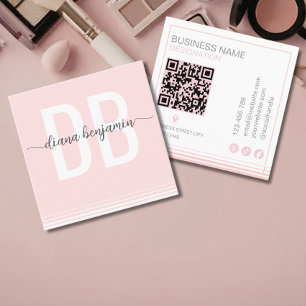 Moderne rosafarbene und weiße Monogramm-QR-Code Quadratische Visitenkarte