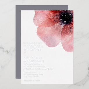 Moderne rosafarbene Wasserfarben-Mohn-Hochzeit Sil Folieneinladung