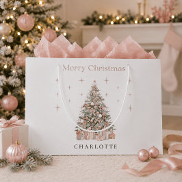 Moderne rosafarbene Weihnachtsbaum-Personalisierte Große Geschenktüte