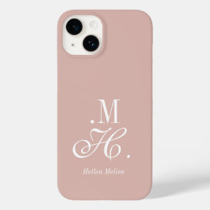 Moderne rosafarbene weiße Monogramm-Name Case-Mate iPhone 14 Hülle