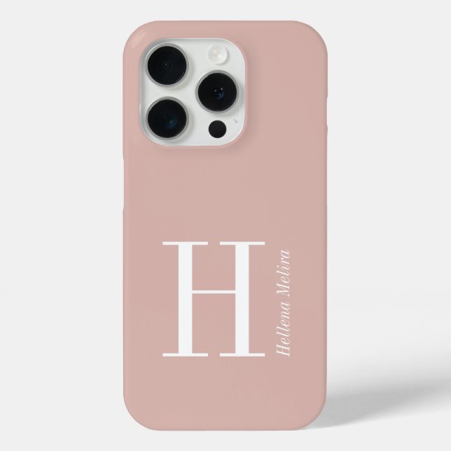 Moderne rosafarbene weiße Monogramm-Name Case-Mate iPhone Hülle (Rückseite)