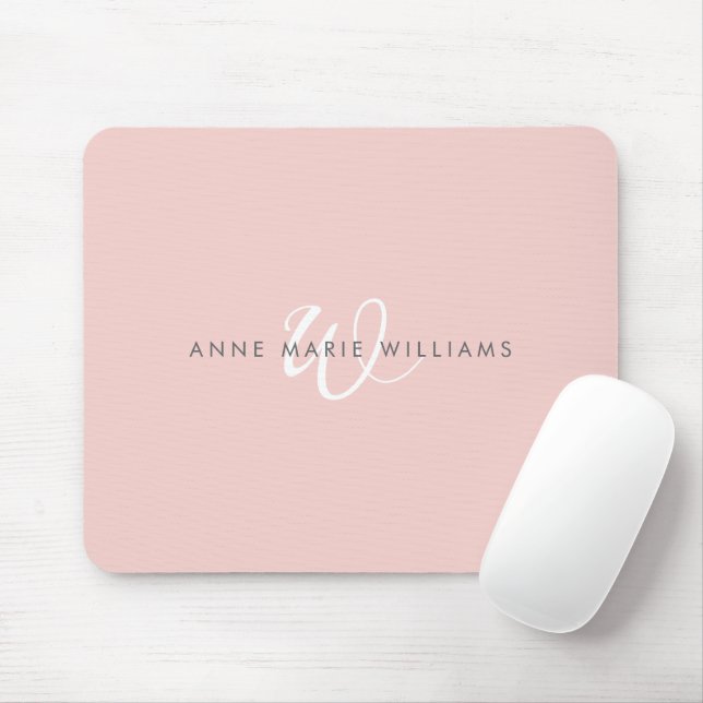 Moderne rosafarbene weiße Schriftmonogramm Mousepad (Mit Mouse)