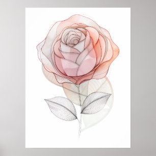 Moderne Rose Abstrakte Linie Kunst Poster