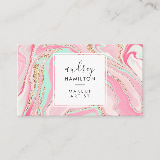 Moderne Rose aus rosafarbenem Marmor Visitenkarte (Vorderseite)