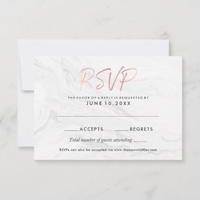 Moderne Rose aus weißem Marmor Gold Script Wedding Einladung (Vorderseite)