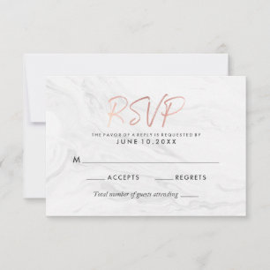 Moderne Rose aus weißem Marmor Gold Script Wedding RSVP Karte