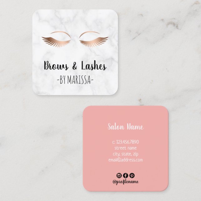 Moderne Rose aus weißem Marmor Quadratische Visitenkarte (Vorne/Hinten)