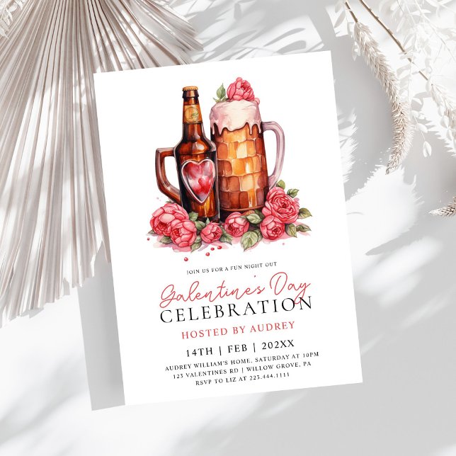 Moderne Rose Beer Galentine's Day Party Einladung (Von Creator hochgeladen)