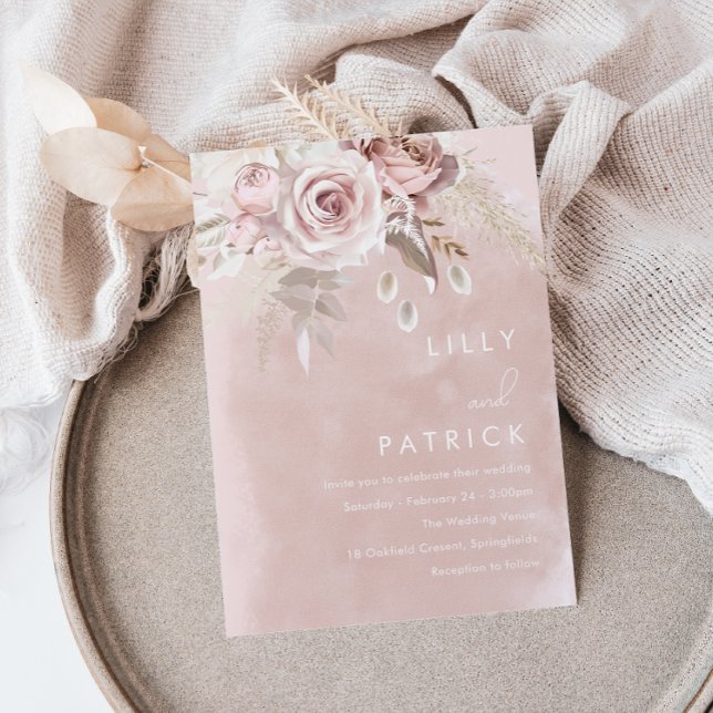 Moderne Rose & Blush Rose Wasserfarbenprächtige Ho Einladung (Von Creator hochgeladen)