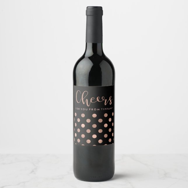 Moderne Rose Dots | Cheers Typografy Weinetikett (Vorderseite)