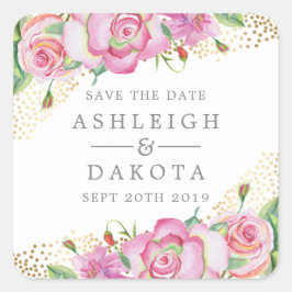Moderne Rose Floral English Gold Confetti Wedding Quadratischer Aufkleber