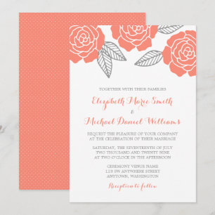 Moderne Rose für Hochzeiten in Grau und Korallen Einladung