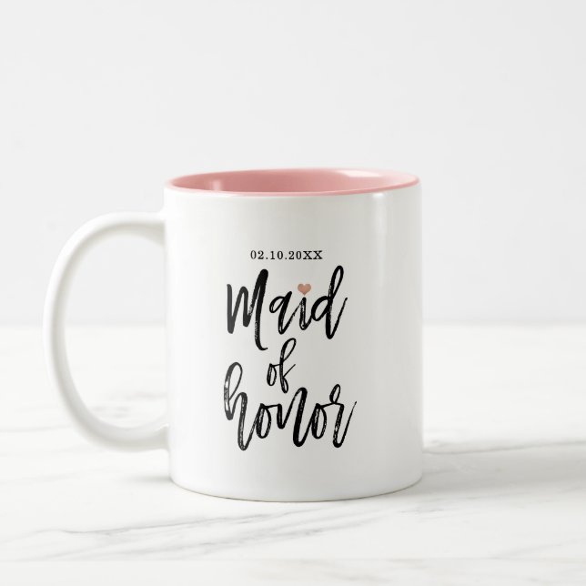 Moderne Rose für Pinselskripte Gold Herz Trauzeugi Zweifarbige Tasse (Links)