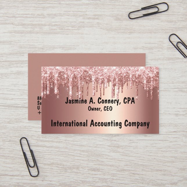 Moderne Rose Glitzer Business Card Visitenkarte (Vorderseite/Rückseite Beispiel)
