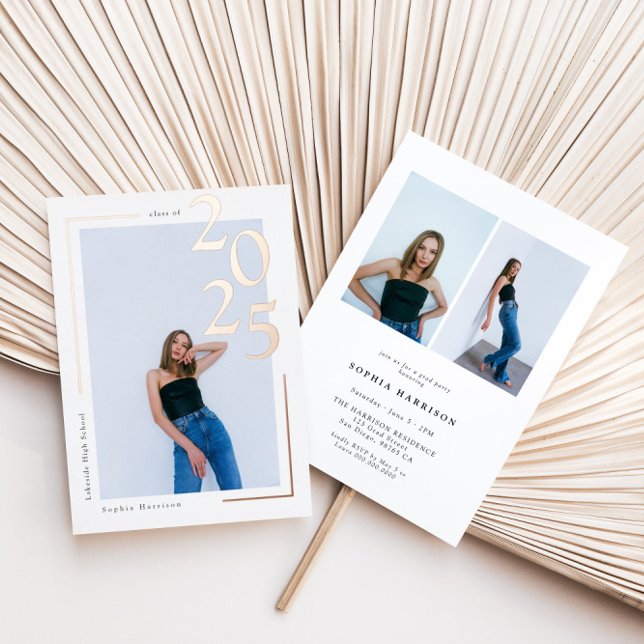 Moderne Rose Gold 2023 Foto Abschluss Folieneinladung (Von Creator hochgeladen)