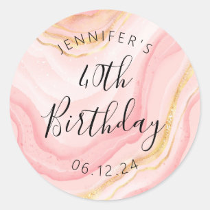 Moderne Rose Gold 40. Geburtstag Wasserfarbe Glitz Runder Aufkleber