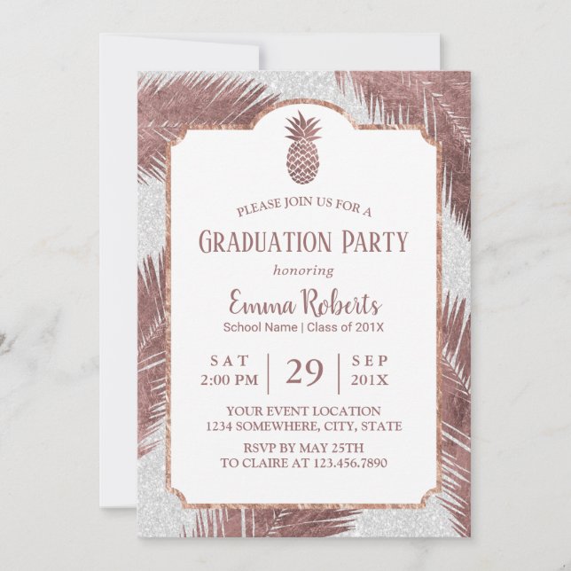 Moderne Rose Gold Ananas Luau Graduation Party Einladung (Vorderseite)