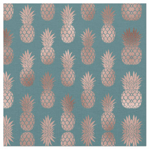 Moderne Rose Gold Aquamarines Ananas Muster Stoff