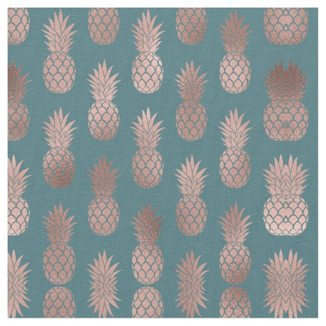 Moderne Rose Gold Aquamarines Ananas Muster Stoff (Nahaufnahme)