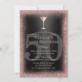 Moderne Rose Gold & Black Cocktail 50. Geburtstag Einladung