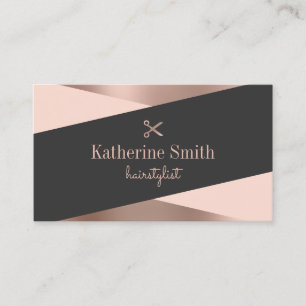 Moderne Rose Gold & Black Schere Friseurin Visitenkarte