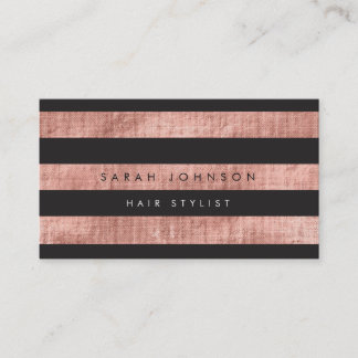 Moderne Rose Gold Black Strips Haarstylle Visitenkarte