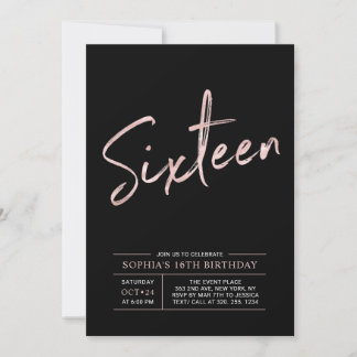 Moderne Rose Gold & Black Sweet 16. Geburtstagspar Einladung