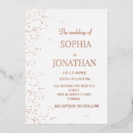 Moderne Rose Gold Blätter Hochzeitseinladung Folieneinladung