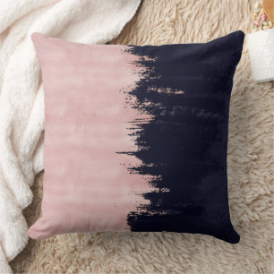 Moderne Rose Gold Blaue Pinselstriche Abstrakte Fa Kissen
