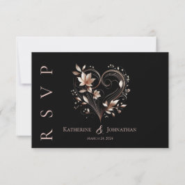Moderne Rose Gold-Blume mit einer Herzhochzeit RSVP Karte