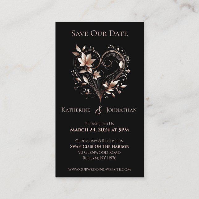 Moderne Rose Gold Blume Save the Date- Visitenkarte (Vorderseite)