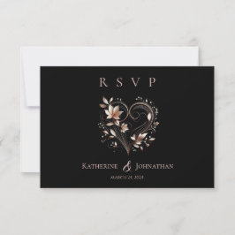 Moderne Rose Gold Blume und eine Herzhochzeit RSVP Karte