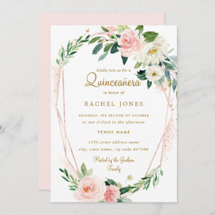 Moderne Rose Gold Blumenstrauß Quinceanera Einladung