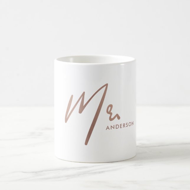 MODERNE ROSE GOLD BLUSH TYPOGRAPHIE HERR LETZTER N KAFFEETASSE (Mittel)