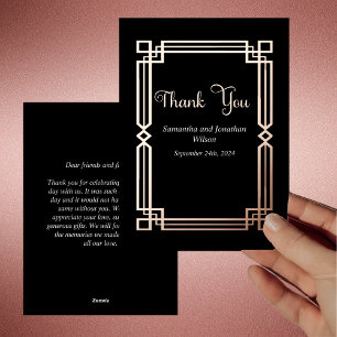 Moderne Rose Gold Border auf Black Danke Karte
