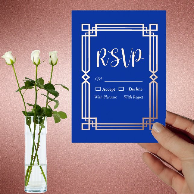 Moderne Rose Gold Border auf Navy Blue RSVP Card Folieneinladung (Von Creator hochgeladen)