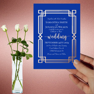 Moderne Rose Gold Border on Navy Blue Wedding Real Folieneinladung