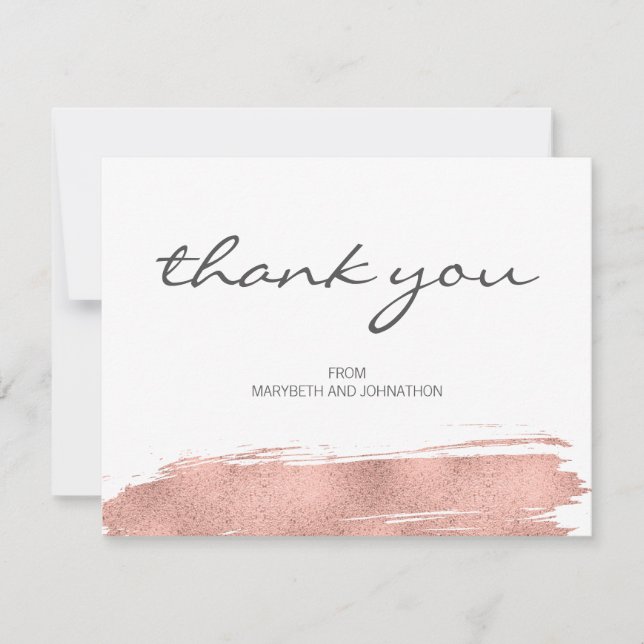 Moderne Rose Gold Brush Wedding Danke Karte (Vorderseite)