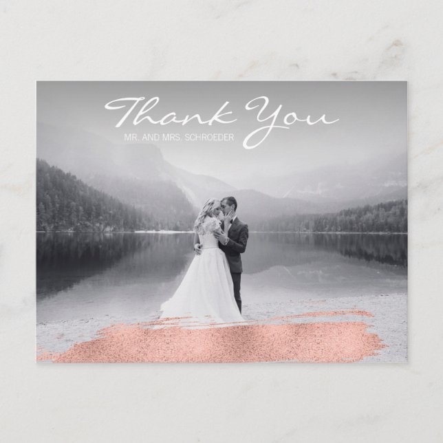 Moderne Rose Gold Brush Wedding Danke Postcard Postkarte (Vorderseite)