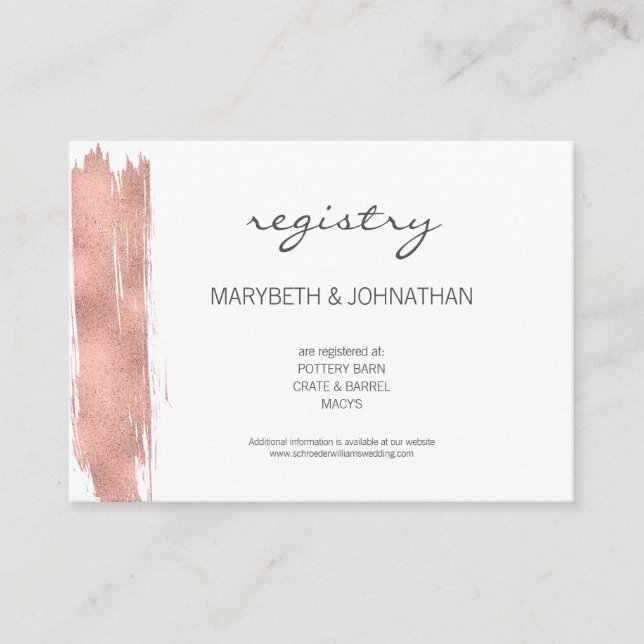 Moderne Rose Gold Brushstroke Wedding Card Begleitkarte (Vorderseite)