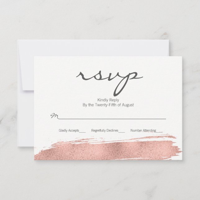 Moderne Rose Gold Brushstroke Wedding RSVP Card (Vorderseite)