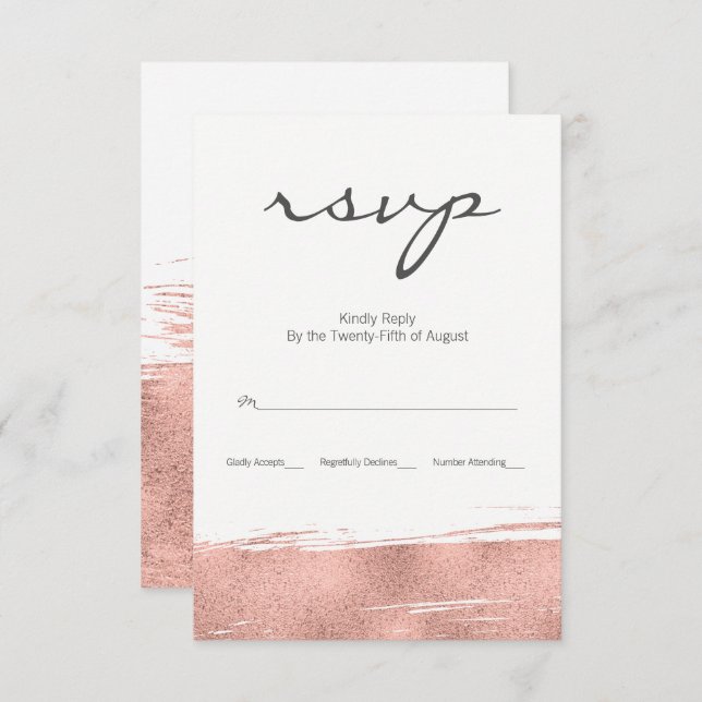 Moderne Rose Gold Brushstroke Wedding RSVP Card (Vorne/Hinten)