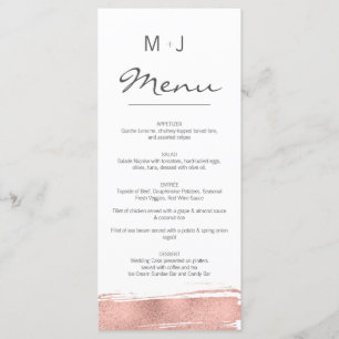 Moderne Rose Gold Brushstroke Wedelkarte Menükarte