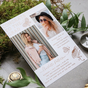 Moderne Rose Gold Butterfly Foto Graduation Party Folieneinladung