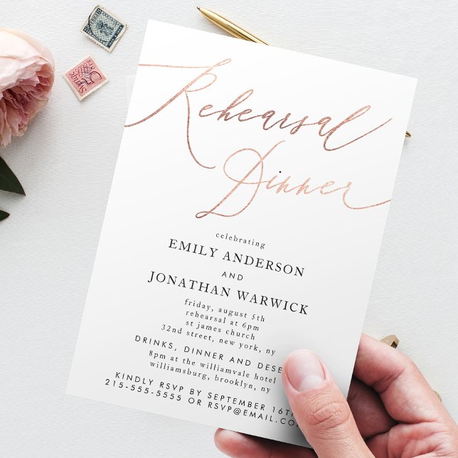 Moderne Rose Gold Calligraphy Wedding Probe Einladung (Von Creator hochgeladen)