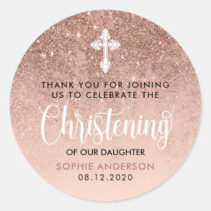 Moderne Rose Gold Christening Vielen Dank Runder Aufkleber